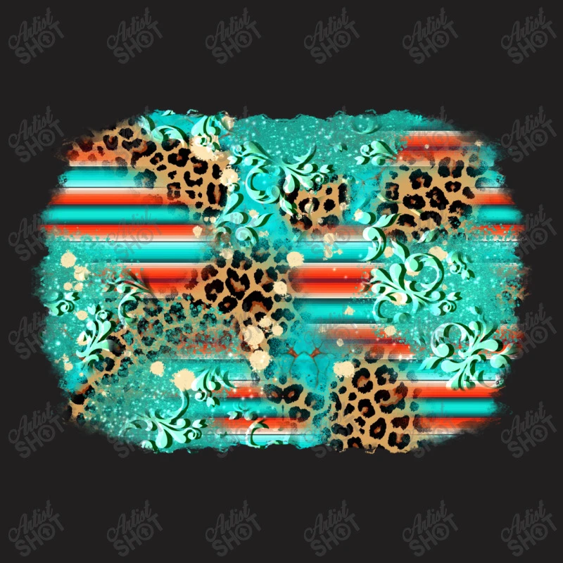 Leopard Turquoise Glitter Background T-Shirt - Image 5