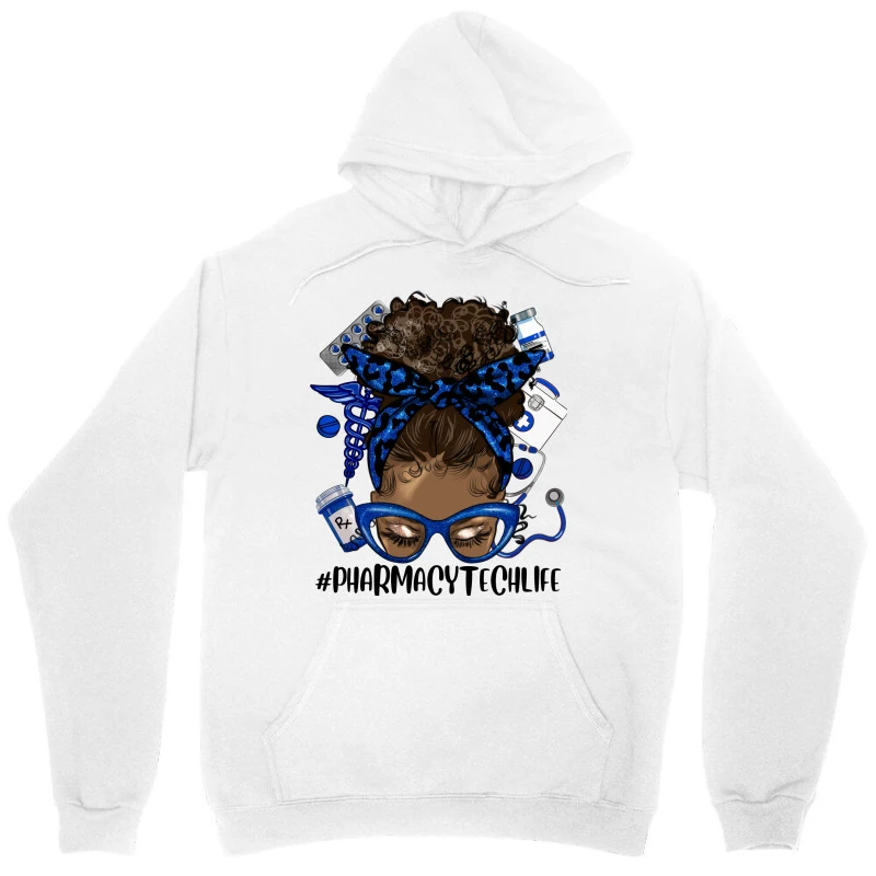 Afro Messy Bun Pharmacy Life Navy Blue Unisex Hoodie - Image 3