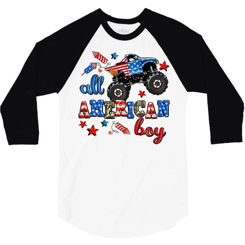 All American Boy Monsterr Truck 3/4 Sleeve Shirt - Image 3