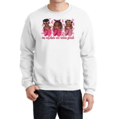 In October We Wear Pink 3 Afro Woman Breast Cance Crewneck Sweatshirt