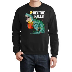 Christmas Dinosaur Rex The Halls Cute Boys Kids Tr Crewneck Sweatshirt