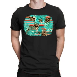 Leopard Turquoise Glitter Background T-Shirt