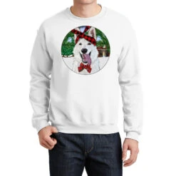 Christmas White Shepherd With Cowhide Crewneck Sweatshirt