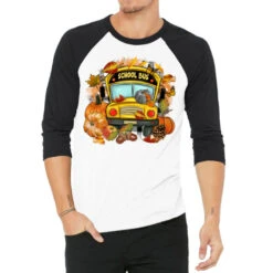Fall Pumpkins School Bus 3/4 Sleeve Shirt