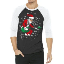 Santa Playing Guitar Christmas Pajama Musician 3/4 Sleeve Shirt