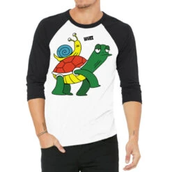Turtle Snail Piggyback Sluggish Animals Running Wi 3/4 Sleeve Shirt