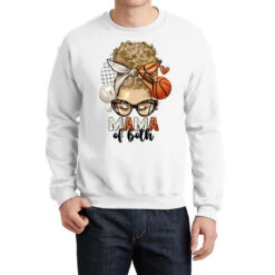 Blonde Messy Bun Mama Of Both Volleyball And Baske Crewneck Sweatshirt