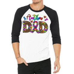 Rainbow Colors Autism Dad 3/4 Sleeve Shirt