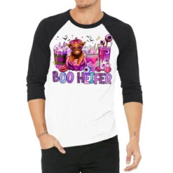 Halloween Boo Heifer Coffee Cups 3/4 Sleeve Shirt